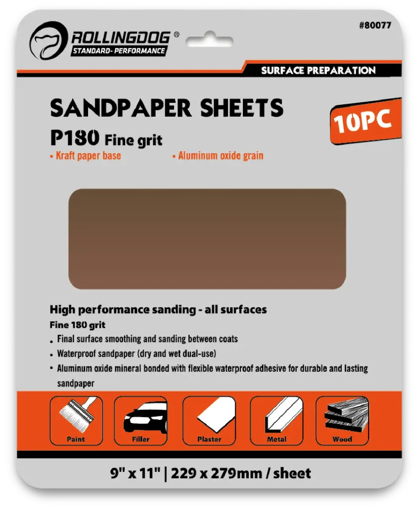 Rollingdog 10-Pack Sandpaper (Grit P180) / Набор наждачной бумаги (зернистость P180) 10 шт, Art. 80077