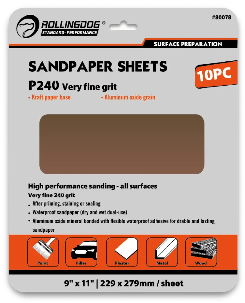 RollingDog Sandpaper P240 229 × 279 mm, 10 pcs