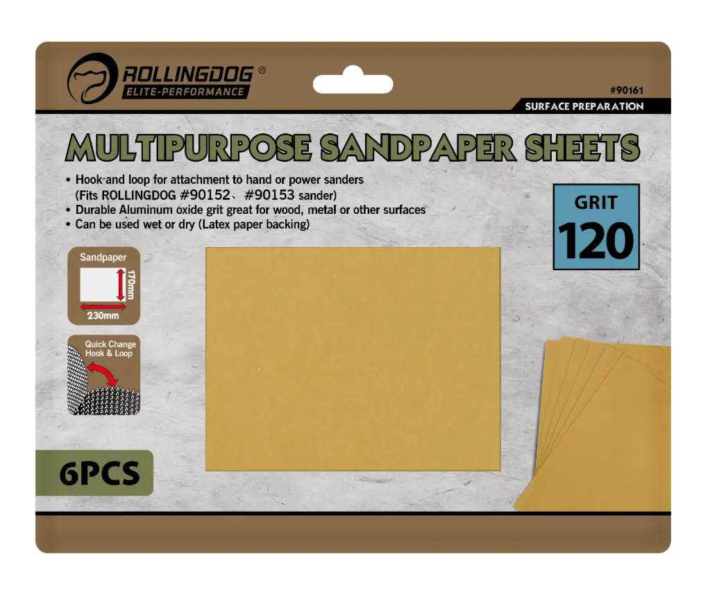 Rolling Dog Multipurpose Sandpaper Sheets 6PCS (Grit P120) / Наждачные листы универсальные 6 шт (Зернистость P120), Art. 90161