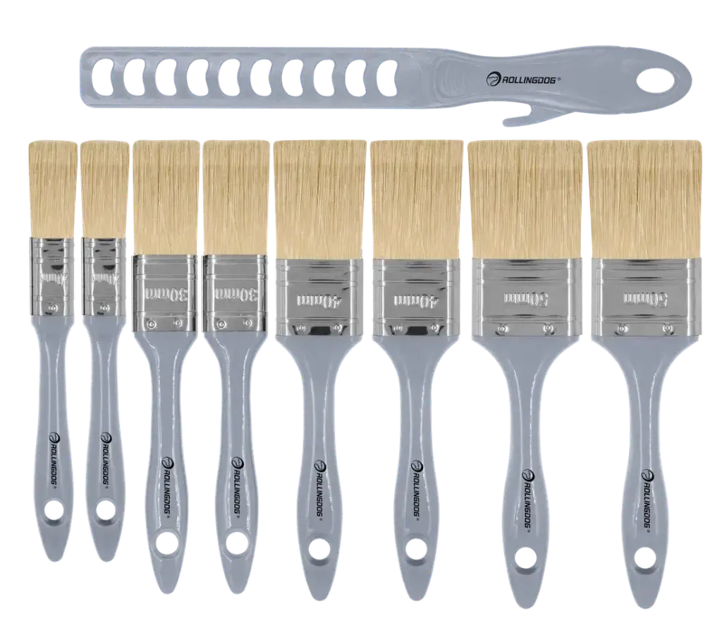 RollingDog Paint Brush Set with Stir Bar, 9pcs