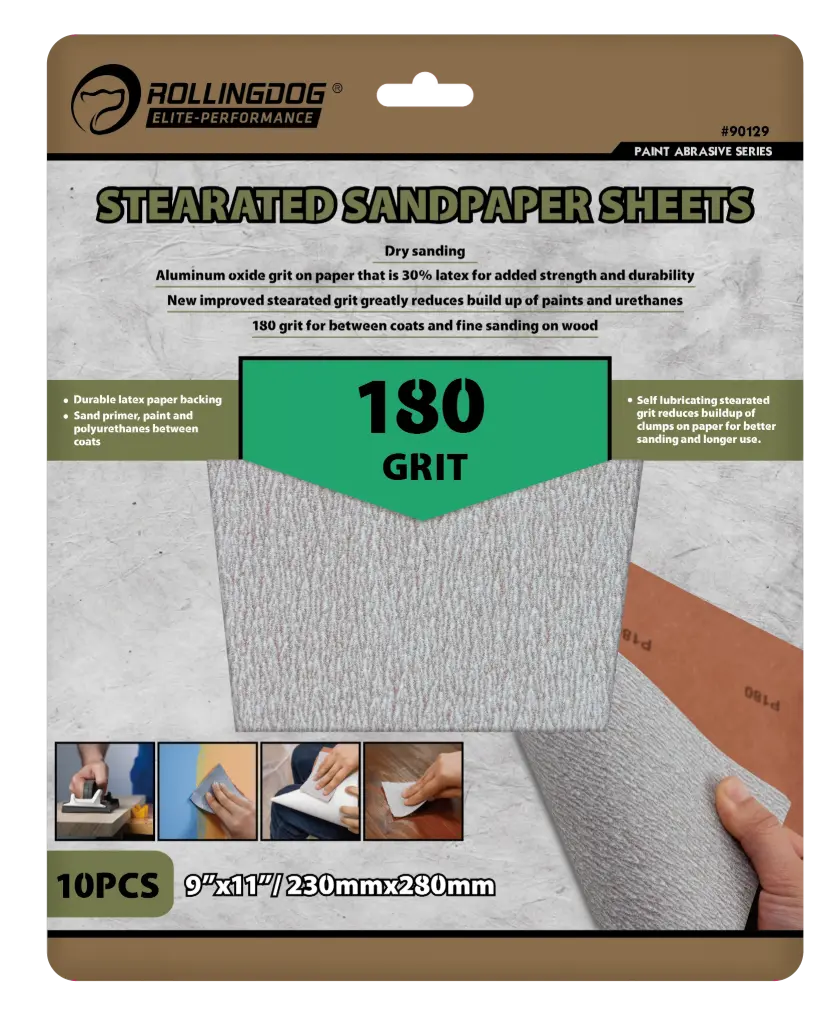 Rolling Dog Stearated Sandpaper Sheets (10PC) Grit: 180 / Наждачная бумага (10 шт.) Зернистость 180, Art. 90129