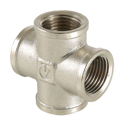 VALTEC Threaded Fitting: Cross FFFF 1"/ Крестовина латунная никелированная 1" - Art. VTr.760.N.0006