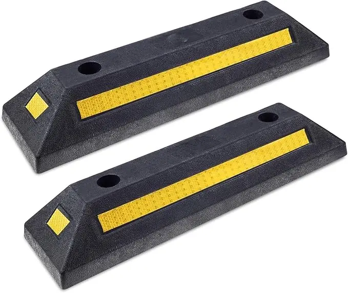 Rubber Parking Wheel Stop with Reflective Stripes, Black, 2 Pcs Set