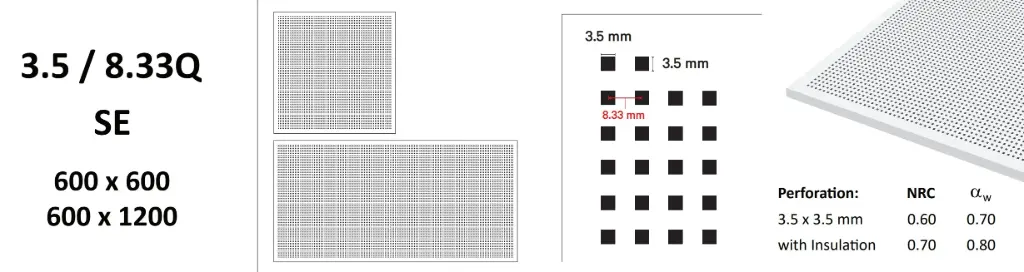 Gypsum Perforated Acoustic Ceiling Tile 3.5/8.33Q 600 × 1200 mm, Square Edge