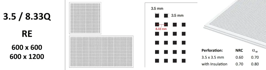 Гипсовая перфорированная акустическая потолочная плита 3.5/8.33Q 600 × 1200 мм, утопленная кромка
