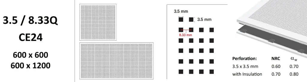 Gypsum Perforated Acoustic Ceiling Tile 3.5/8.33Q 600 × 600 mm, Concealed Edge