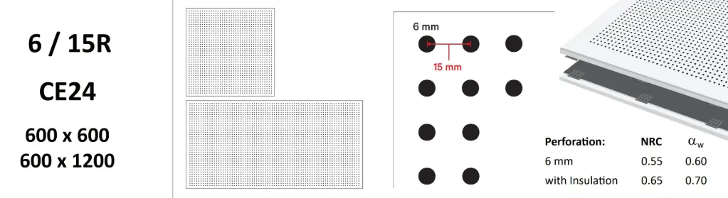 Gypsum Perforated Acoustic Ceiling Tile 6/15R 600 × 600 mm, Concealed Edge