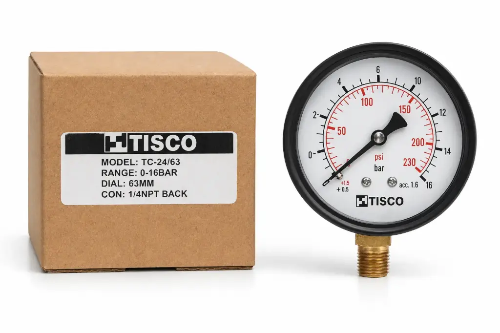 Манометр TISCO сухой 2-1/2" 0–16 бар 1/4"