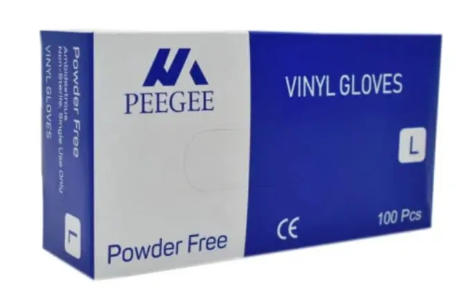 PEEGEE Powder Free Vinyl Gloves, Size L