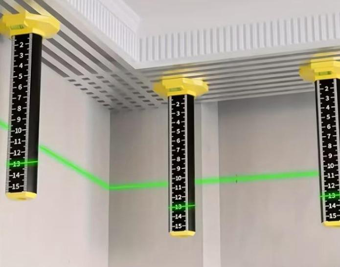 Ceiling & Floor Tile Height Ruler with Magnetic Base, Dual-Purpose Measuring, Laser Line Compatible, Built-in Spirit Level, Black Scale