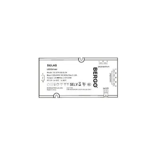 BERGO Solas 6-Way Switched Driver 12 V 90 W, 266 x 75 x 17 mm, Black