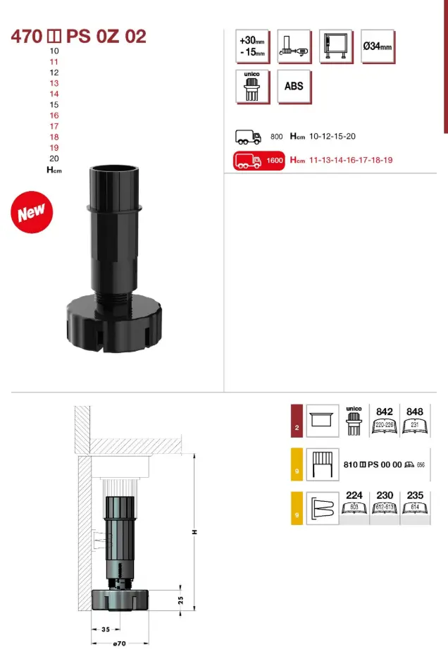 Camar Unico Leg 10 Cm PSN Cylindrical 470.10.PS.0Z.02