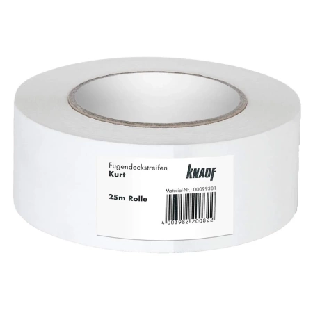 Paper Tape Knauf Kurt with Reinforcing Fibers for Plasterboard Seams, 52 mm × 25 m / Бумажная лента Knauf Kurt с армирующими волокнами для швов гипсокартона, 52 мм × 25 м — 650033