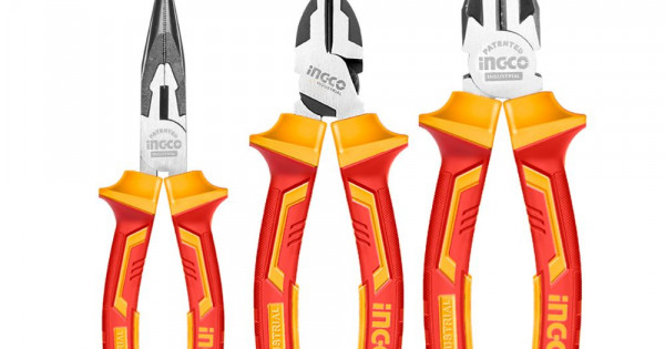 INGCO 3-Piece Insulated Pliers Set, CRV Material, Up to 1000V, Black Finish & Polish