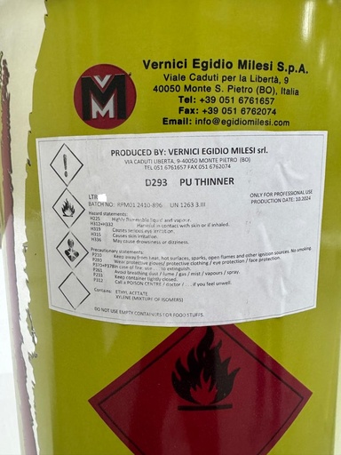 [D293 5LTR] Milesi PU Thinner D293-5Ltr