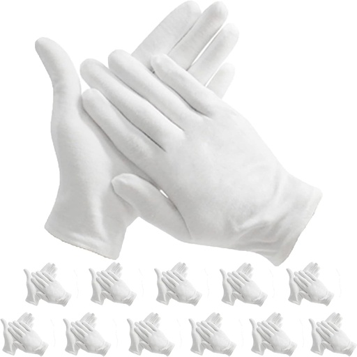 Paikatoa 12 Pair White Cotton Gloves for Cosmetic Moisturizing Coin Jewelry Inspection performance driving watch repair work/lining