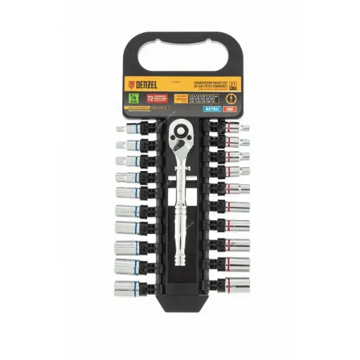 [7713573] Denzel Combination Socket Set Hex Drive 1/4″, 21 pcs / Набор комбинированных торцевых головок Denzel, шестигранный привод 1/4″, 21 предмет