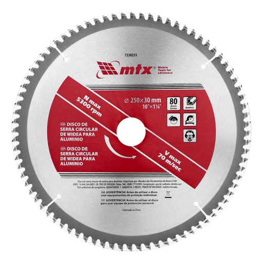 [7338255] MTX T.C.T. Saw Blade for Aluminum Cutting, 250 × 30 mm, 80T / Пильный диск T.C.T. для резки алюминия, 250 × 30 мм, 80 зубьев — 7338255