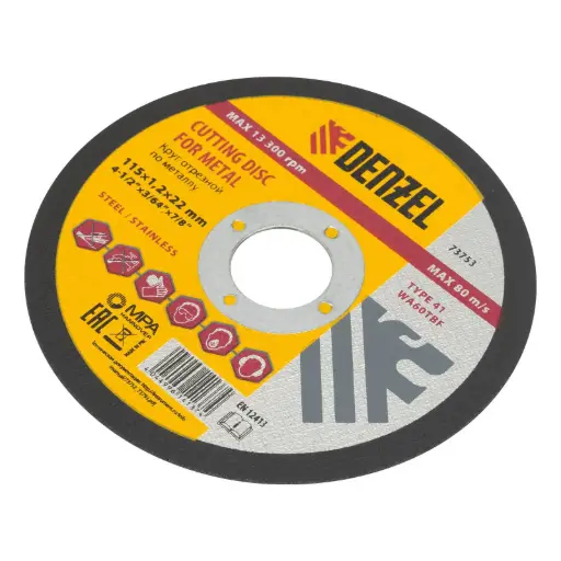 [73753] Denzel Metal Cutting Disc, 115 × 1.2 × 22.2 mm, WA60TBF / Отрезной по металлу, 115 × 1,2 × 22,2 мм, WA60TBF, Art. 73753