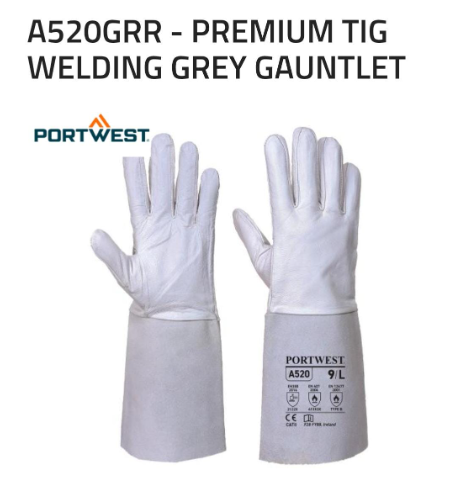 [A520GR] Premium TIG Welding Gloves, Grey, Gauntlet Cuff