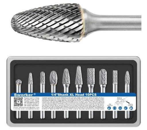 Sworker Carbide Burr Set XL Head, 10 pcs / Набор твердосплавных борфрез Sworker XL Head, 10 шт
