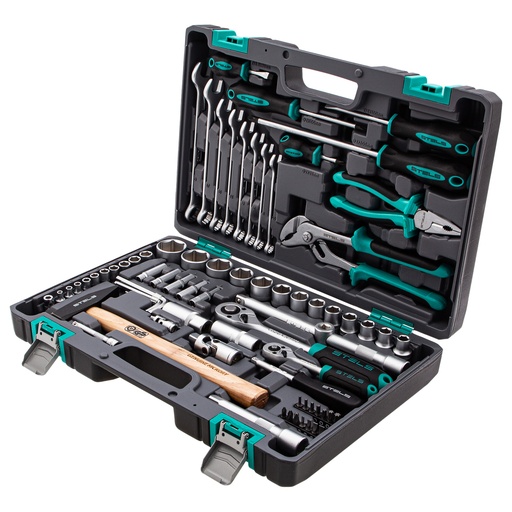 [14104] 76 pcs Tool kit 1/4", 1/2" ,CrV, in plastic case// Stels 14104