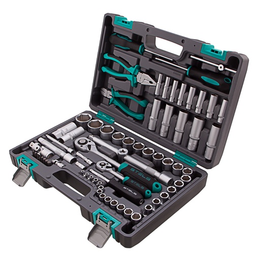 [14108] 69 pcs Tool kit 1/4", 1/2" ,CrV,in plastic case// Stels 14108