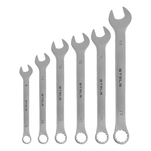 [15427] 6 pcs Combination spanner kit, 8 - 17 mm, CrV, satin finish// Stels 15427