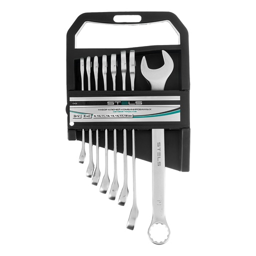 [15428] 8 pcs Combination spanner kit, 8 - 19 mm, CrV, satin finish// Stels 15428