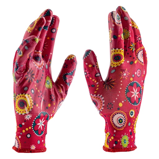 [67747] Garden polyester gloves, palm nitrile coated, red, L// PALISAD