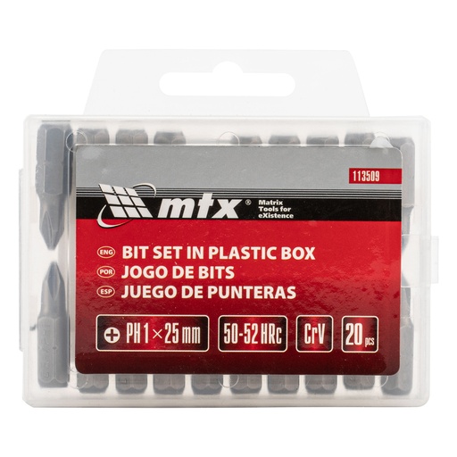 [113509] Bit set, PH1x25 mm, steel CRV, 20 pcs, in plastic case// MTX