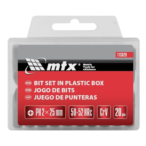 [113529] Bit set, PH2x25 mm, steel CRV, 20 pcs, in plastic case// MTX 113529