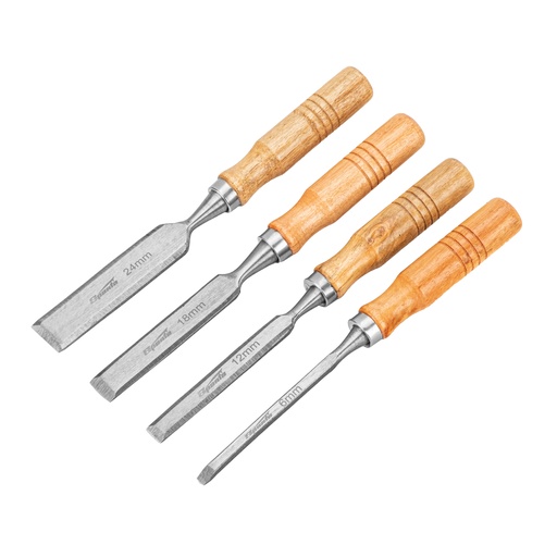 [243965] 4 pcs Flat chisel kit, 6-12-18-24mm with wooden handles// Sparta 243965