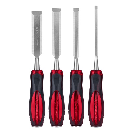[244329] Wood chisel set, 4 pieces with rubberized handle, 6-12-18-24mm// MTX