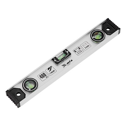 [340209] Aluminium spirit level "Rail", 400 mm, 2 vials + 1 rotary// MTX