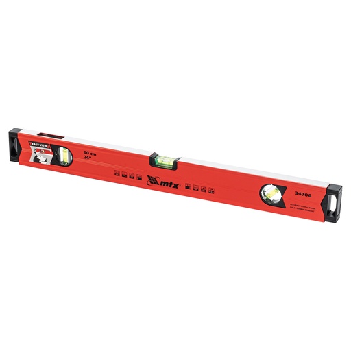 [347069] Aluminium spirit level, magnet, 600 mm, 3 vials (1 reflecting), milled, reinforced// MTX