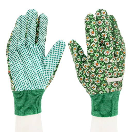[677638] Cotton garden gloves, PVC dots on palm and fingers, knitted wrist, L// PALISAD