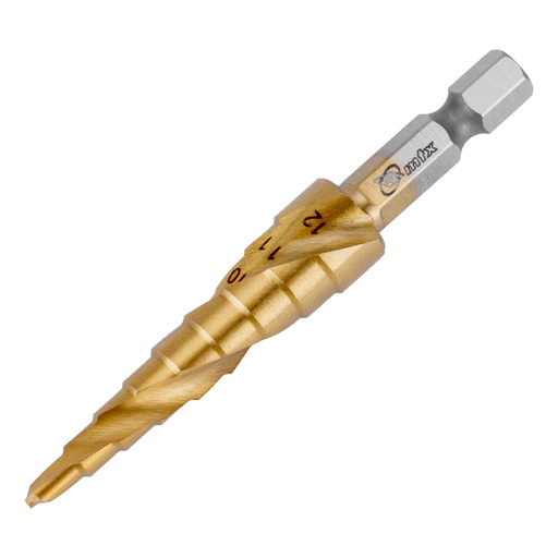 [723539] Step drill for metal, 4-5-6-7-8-9-10-11-12 mm, HSS, spiral profile, hex shank// MTX