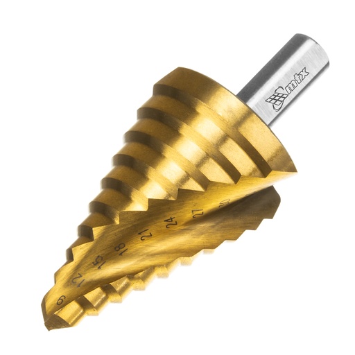 [723589] Step drill for metal, 9-12-15-18-21-24-27-30-33-36 mm, HSS, spiral profile, triangular shank// MTX 723589