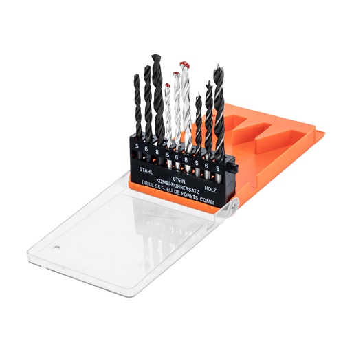 [725055] 9 pcs Combination masonry drill set 5-6-8mm + metal 5-6-8mm + wood 5-6-8mm// Sparta 725055