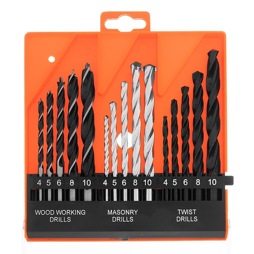 [725085] Drill set for concrete, metal, wood 4-5-6-8-10 mm,15 pcs, plastic box, hex shank// Sparta