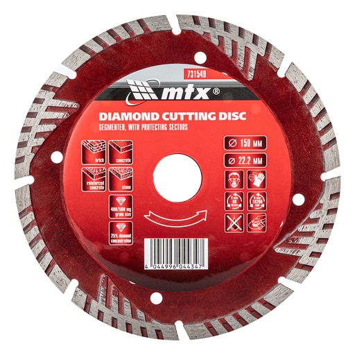 [731549] Segmented diamond saw blade with protective zones 150 х 22,2 mm, dry cut// MTX 731549