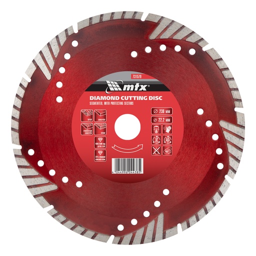 [731579] Segmented diamond saw blade with protective zones 230 х 22,2 mm, dry cut// MTX