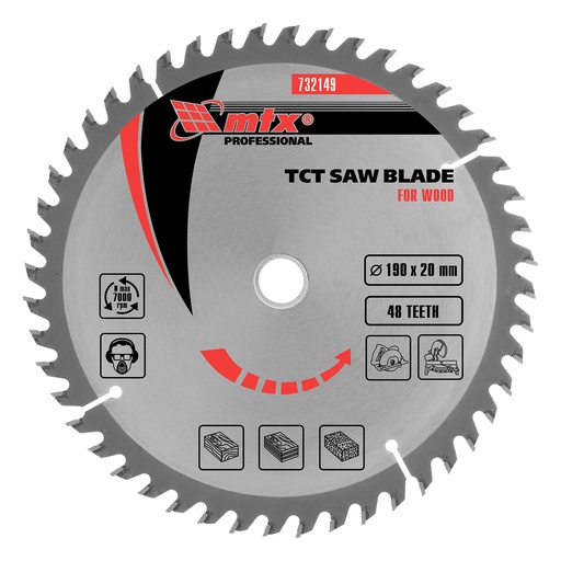 [732149] T,C,T, Saw blade for wood cutting, 190 х 20 mm, 48T, + ring 20/16// MTX