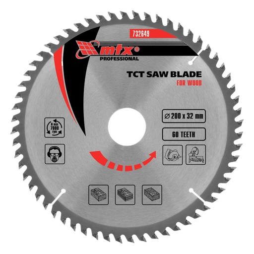 [732649] T,C,T, Saw blade for wood cutting, 200 х 32 mm, 60T, + ring 32/30// MTX 732649