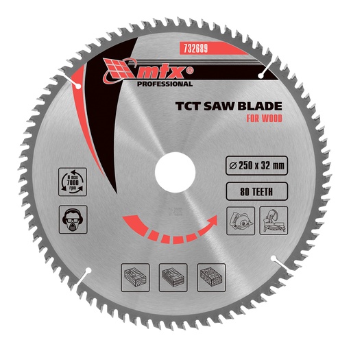 [732689] T,C,T, Saw blade for wood cutting, 250 х 32 mm, 80T// MTX