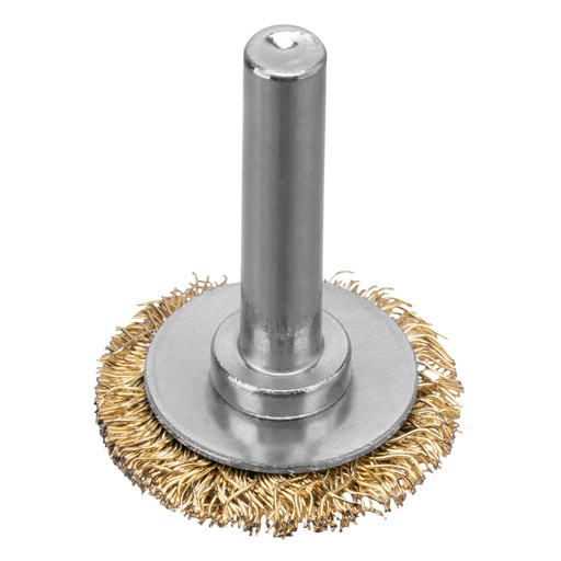 [744409] Crimped shaft-mounted wheel brush 30mm, 6mm shank, brass coated steel wire// MTX