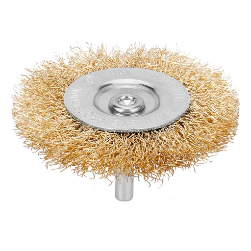 [744469] Crimped shaft-mounted wheel brush 60mm, 6mm shank, brass coated steel wire// MTX