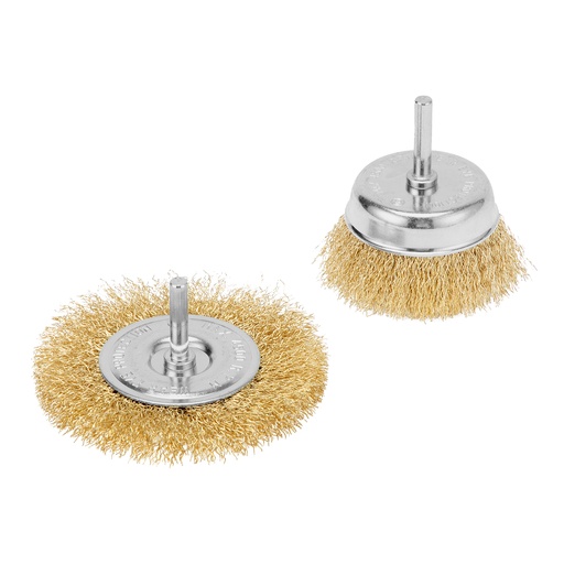 [744809] Steel wire brush set with shaft, 2 pcs,, flat brush 100 mm, cup brush 75 mm// MTX
