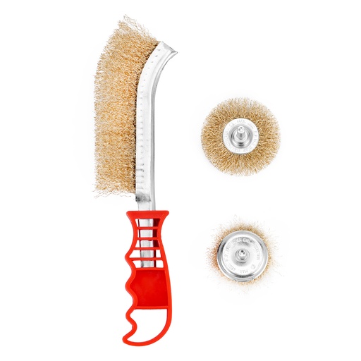 [744849] Steel wire brush set with shaft, 3 pcs,, flat 65 mm, cup 50 mm, hand metal brush// MTX